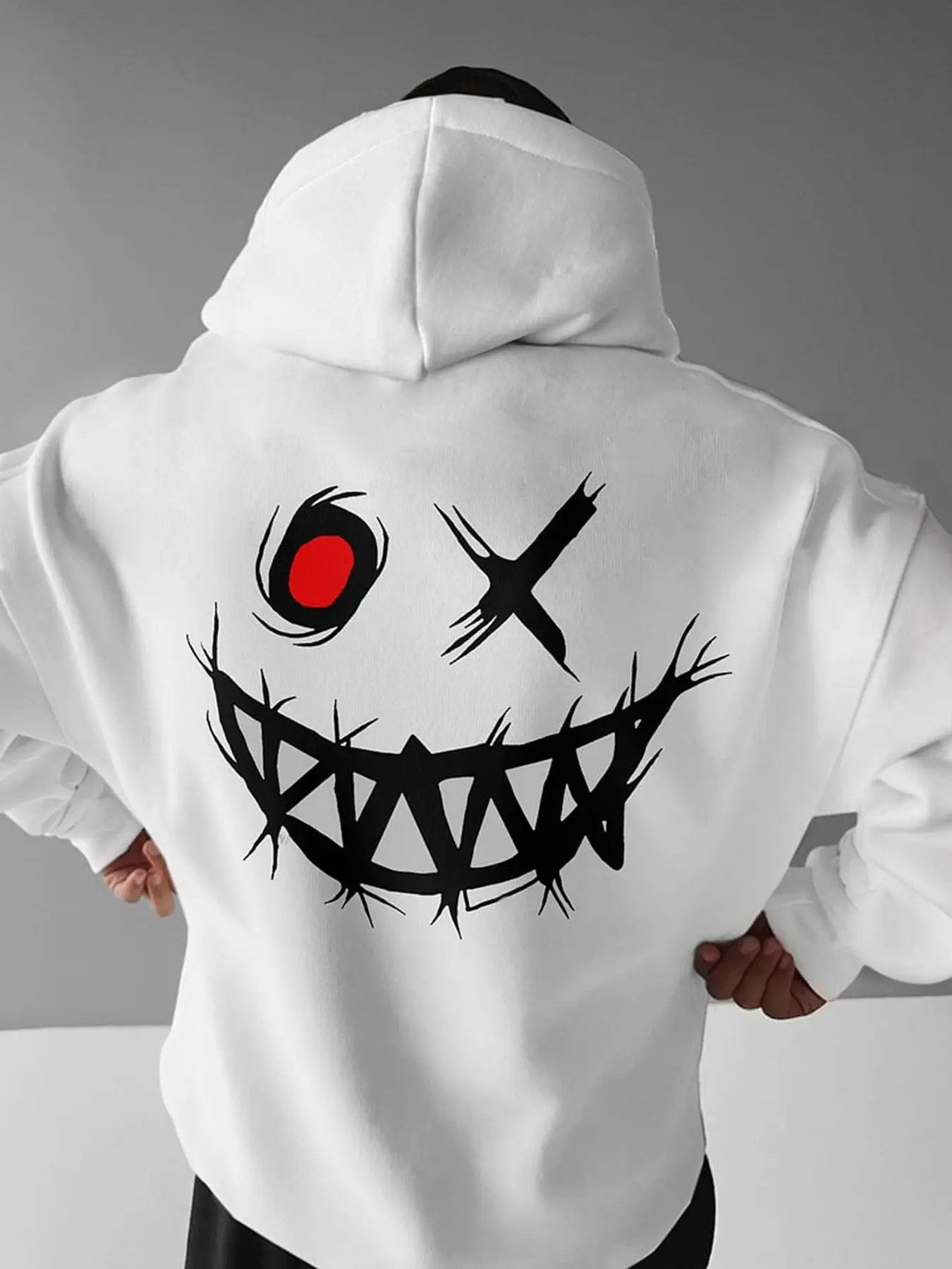 Men's Smile Face Print Hoodie, Regular Fit Casual Fashion Aesthetic Streetwear Long Sleeve Hooded Sweatshirt Pullover for Daily Wear, Men's Clothes for Fall & Winter, Fitted, Graphic Hoodie