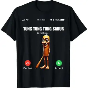 Unisex Cotton Tung Sahur T Shirt Inspired by Italy Meme Casual Short Sleeve Top