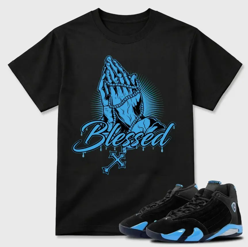 University Blue 14s Matching Shirt, University Blue 14 Sneaker Outfit Tee, Soft 100% Cotton Graphic T-Shirt, Casual Unisex Cotton, Menswear Top