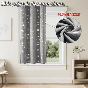 1pc Silver Color Star Moon Curtain, Sunshade Blind for Bedroom Living Room, Ready Made Full Lining, Ideal for Background Wall, Blackout Window Cover