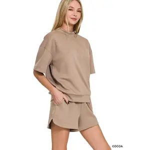 SCUBA SHORT SLEEVE & DOLPHIN SHORTS SET 2  piece  sets  women 2  piece  pant  set casual fashion cozy