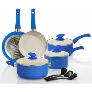 12- Pots and Pans Set Nonstick, Ceramic Cookware Set with Stay-Cool Bakelite Handles,  Induction Cooking Set, Cobalt Blue Kitchen Essentials, PFOA & PTFE Free