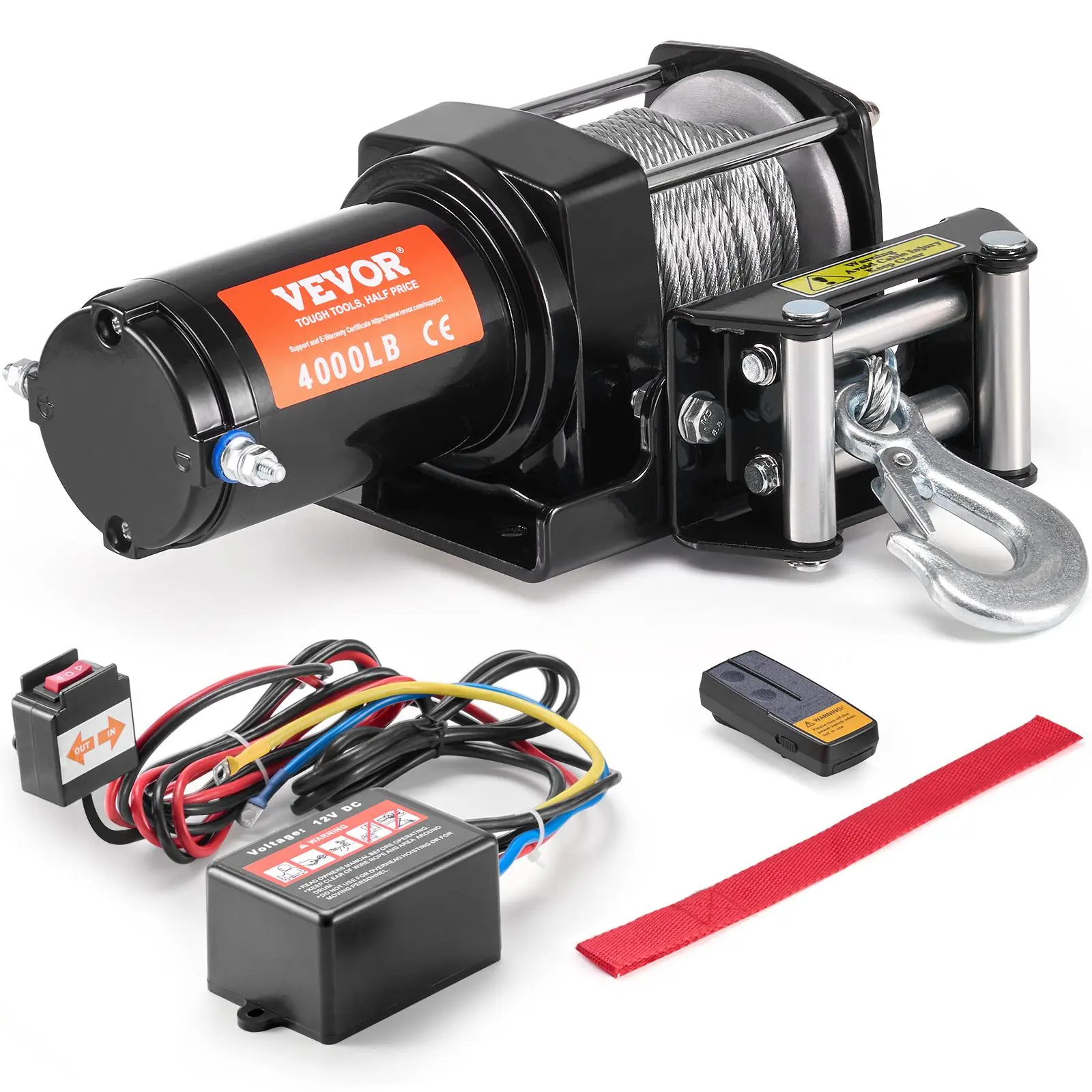 【summerfinds】VEVOR Electric Winch, 4000 lb Line Pull Capacity, 12V DC ATV/UTV Winch with Φ3/16 in x 39 ft 7 Strands Steel Cable Roller Fairlead Wireless & Wired Remote Control, IP55 Waterproof for Towing UTV ATV