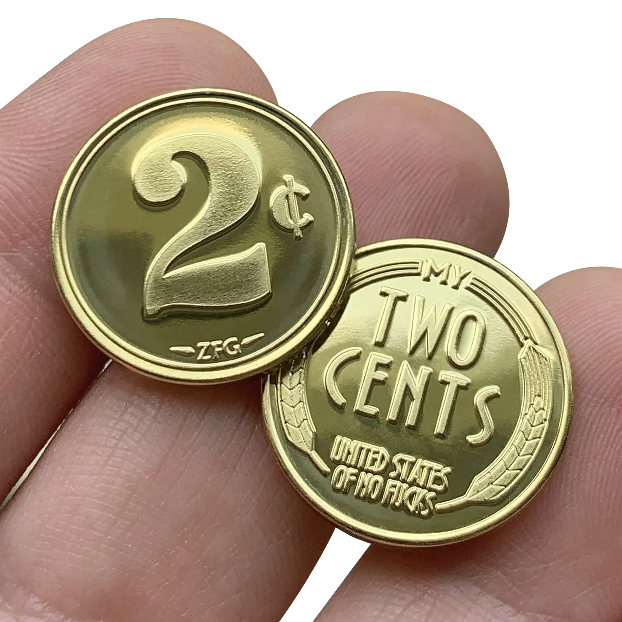 ZFG Inc. 15-Pack Brass Collectible "My Two Cents" Coins - "ZFG" Mint Mark, "United States of No Fucks" Inscription, 2 Cent Value, Diameter 0.8", 100% Made in USA Collectibles for Opinion Sharing, Speak Your Mind