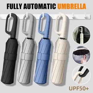 Ring Buckle Fully Automatic Umbrella 42inch Lightweight Foldable 30 Ribs Portable Rain Sunshine Wind Proof Black for Travel Ideal for Rainy Sunny Days