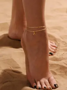 Letter Pendant Double Layer Twisted Chain Anklet, Beach Style Ankle Bracelet, Fashion Jewelry for Summer, Perfect Gift for Women