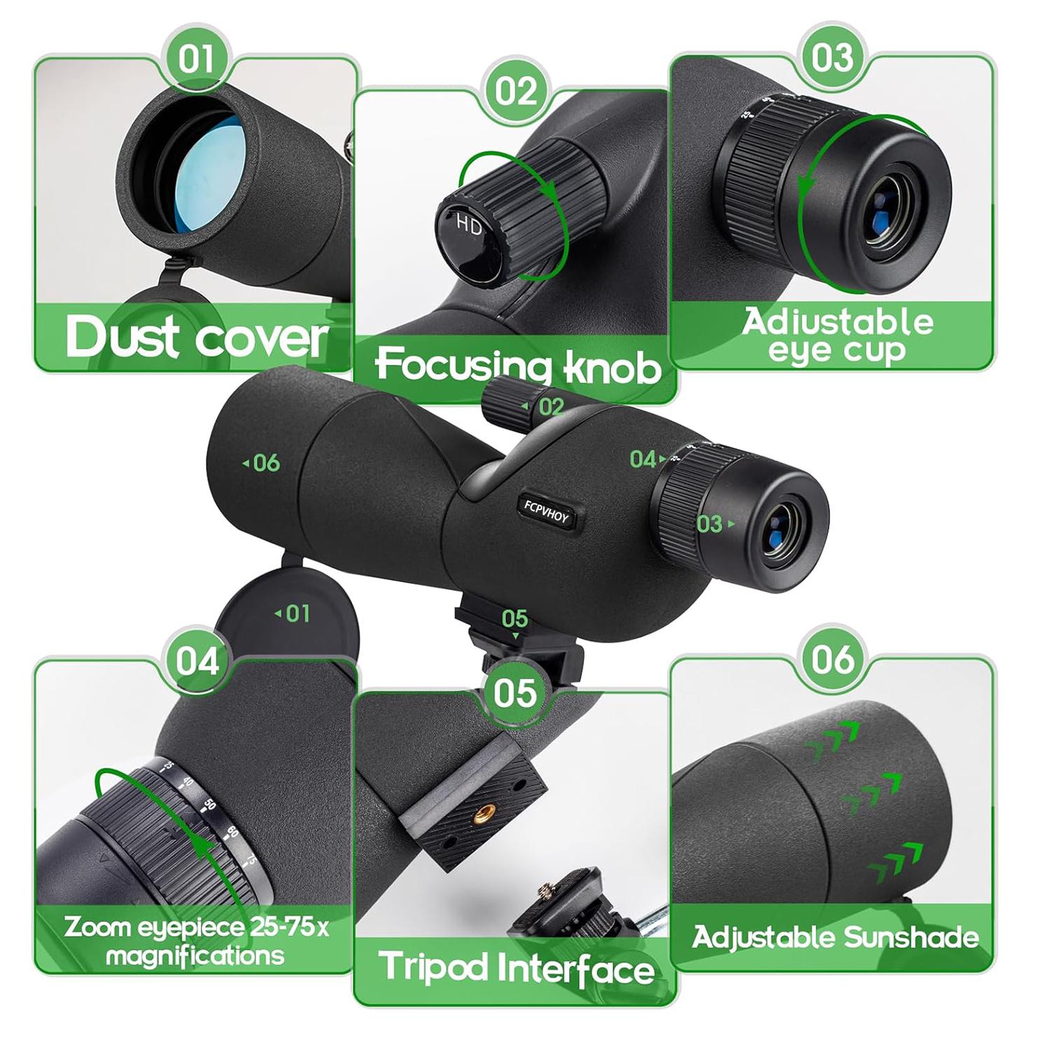 20-60x HD Spotting Scope | All-Optical Zoom | No Batteries Needed | Perfect Gift for The most ideal for men