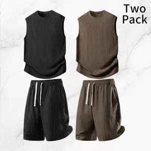 Men’s solid-color ribbed sleeveless tank top and shorts two-piece set featuring a minimalist urban style. The sleeveless, breathable design is suitable for men who prioritize comfort at home in summer or for casual outings.