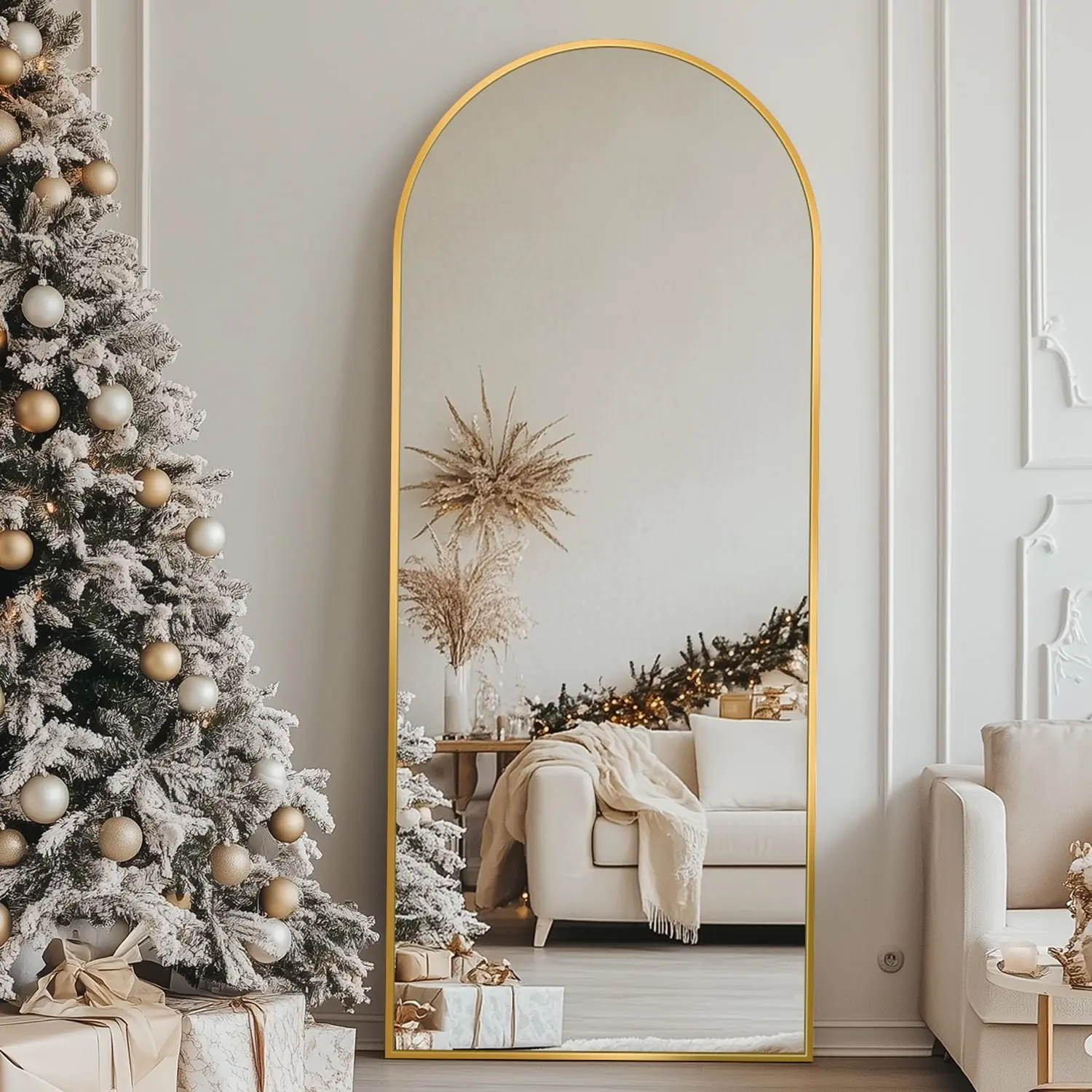 58"x 18.2" Arched Full Length Mirror Standing Floor Mirror Stand Up Mirror, Gold Frame
