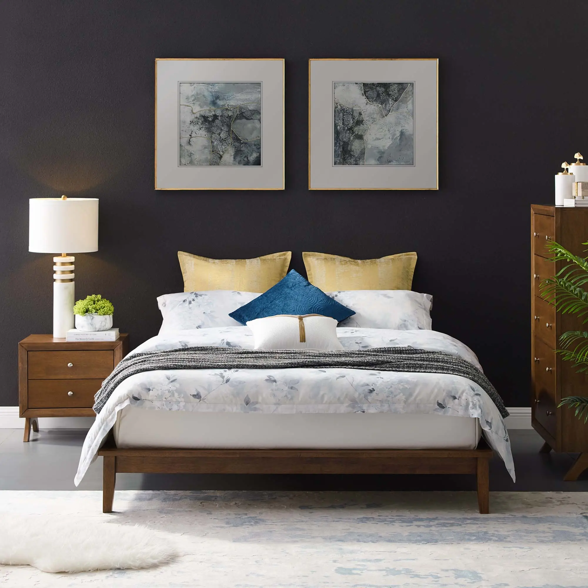 Modway Lodge Full Wood Platform Bed Frame in Walnut