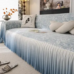 1pc minimalist French-style sofa cover with a skirted edge, high-end light luxury for year-round use, pet-friendly, integrated cover-blanket design, non-slip and dustproof, machine washable, home decor sofa cover, sofa couch protector
