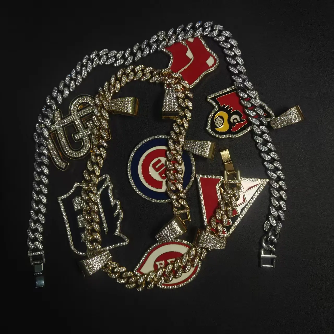 Unisex Cuban Link Necklace with Baseball Pendant Diamond Accents Hip Hop Streetwear Jewelry for Men and Women