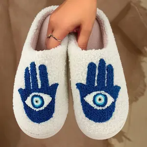 Brand Bdhjydb Men's & Women's Fatima's Palm Slippers with Evil Eye - Cozy Furry & Sole, Soft Fabric Upper - - /Outdoor Winter - Comfortable Islamic Hijab Culture Accessory Suitable for Fatima's Palm