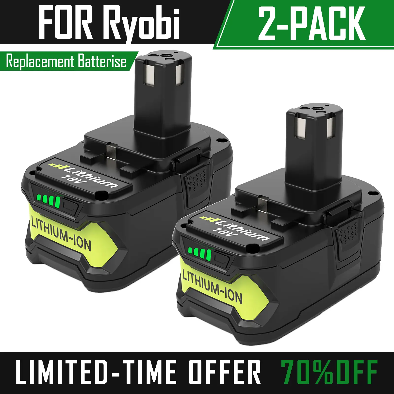 2 Packs 8.0Ah 18 Volt High Capacity Replacement for Ryobi 18V Battery 8000mAh, Compatible with Ryobi 18 Volt Lithium ion Battery P108 P107 P105 P104 P103 P102 Cordless MAX Power Battery Tools lithium-ion Batteries Pack flexvolt #fathersdaygift