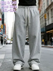 Men'S Plus-Size Casual Sports Long Pants, Athletic Bottoms, Athleisure Style Bottoms, Loose Fit, Featuring a Drawstring Design, Suitable for Jogging, Streetwear, And Outdoor Activities, Big and Tall Jogger Trousers