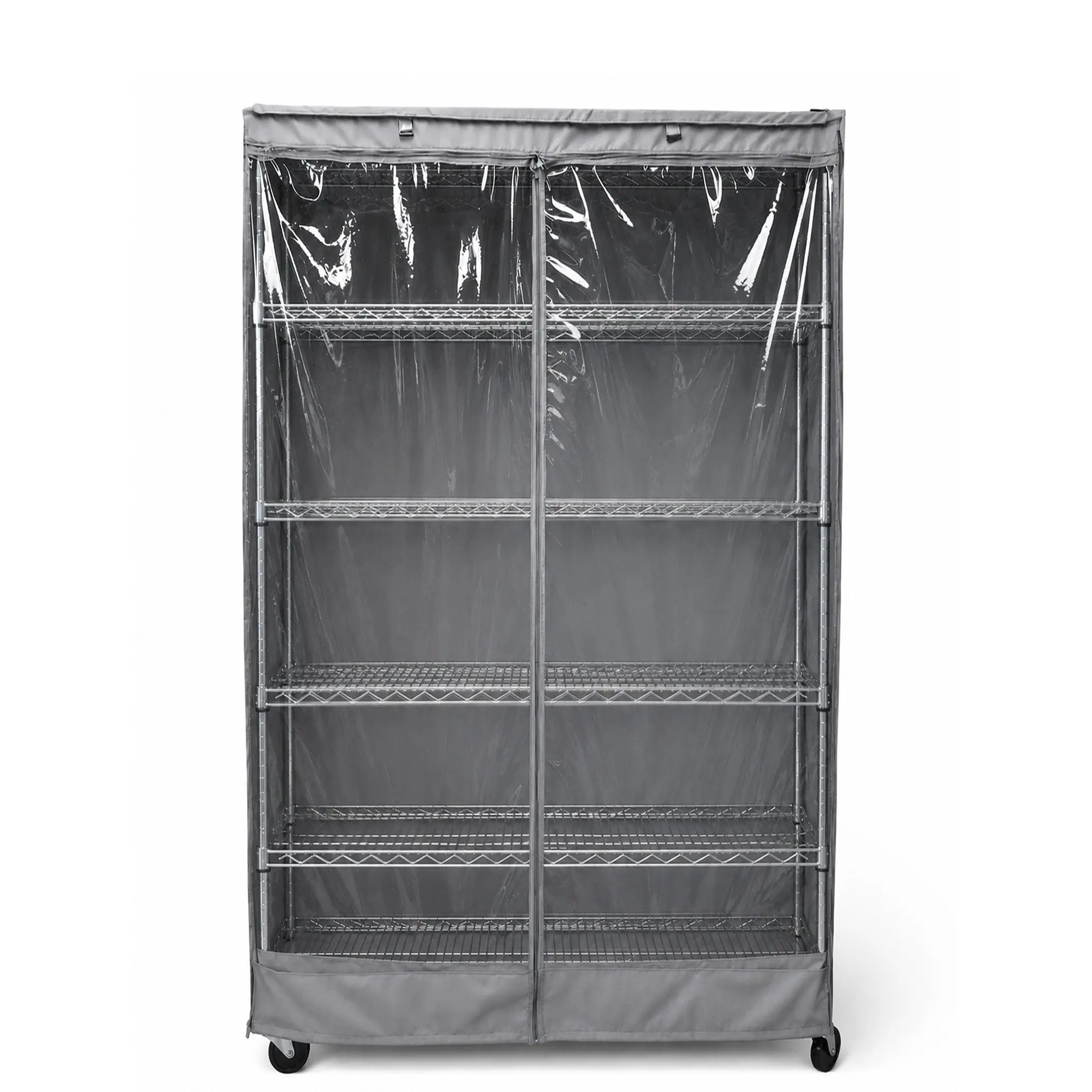 Storage Shelving Unit Cover, fits racks 30"W x 14"D x 60"H one side see through panel in Grey
