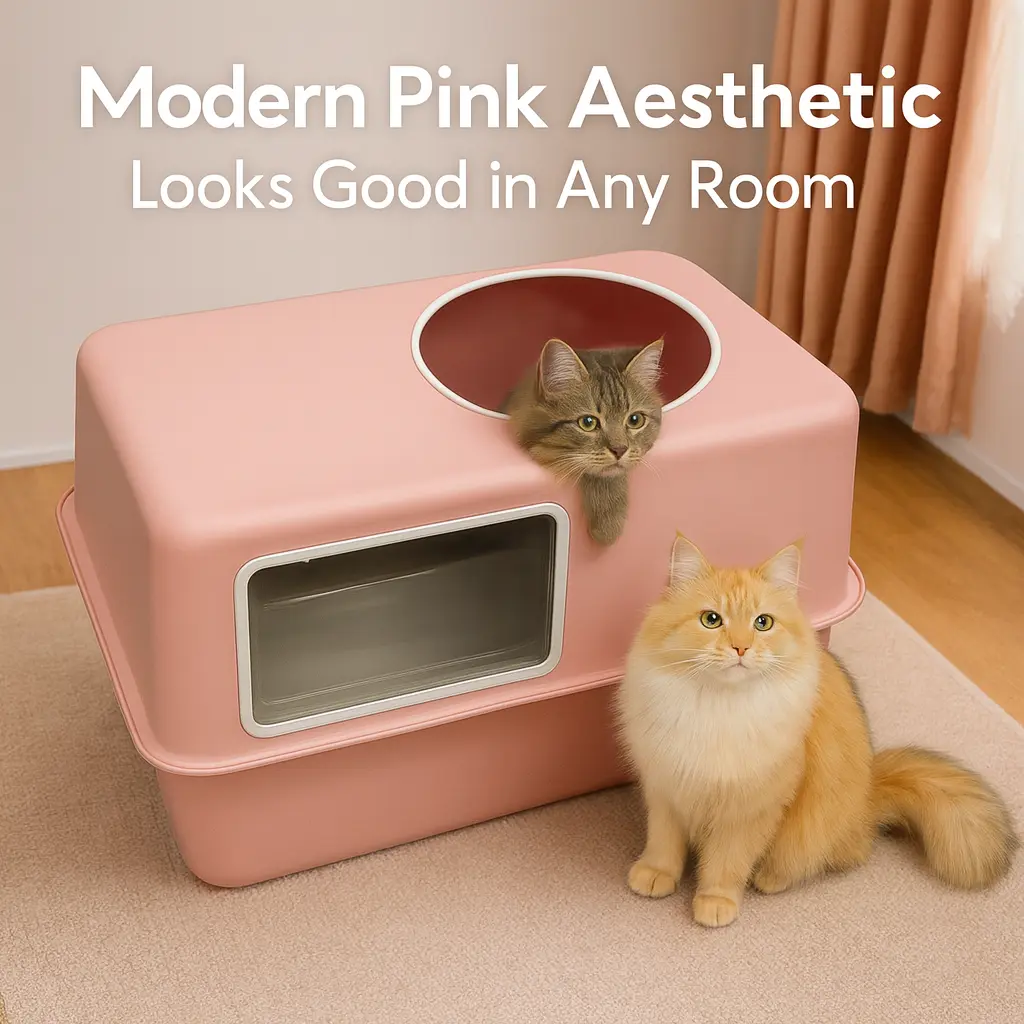 XL Stainless Steel Litterbox - 2026 Top Entry Modern Blush Pink Aesthetic Enclosed Metal Litter Box with Lid, Odor Control Solutions, Non-Sticky, Kitten & Big/Multiple Cats Friendly (Pet Supplies Litter Tray)