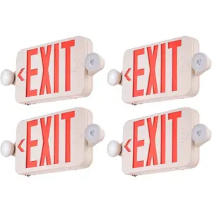 VEVOR LED Exit Sign with Emergency Lights, Two LED Adjustable Heads Emergency Exit Light with Battery Backup, Combo Red Letter Fire Exit Lighting, Commercial Exit Signs, 4 Pack