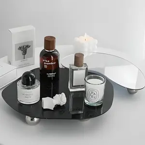 Modern Farmhouse Oval Acrylic Tray, Multi-Functional Decorative Storage Box for Perfume, Cosmetics, Jewelry, Elegant Desk Organizer, Makeup Tool Organizer