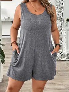 Women's Plus Size Solid Color Sporty Simple Daily Jumpsuit Casual Comfortable Cool