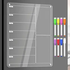 Free shipping/3p Acrylic Meal Planner Magnetic Menu Board for Kitchen Fridge with Markers Clear Weekly Calendar Planning Refrigerator