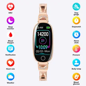 Gold Bling Smartwatch for Women Fashion Smart Ring with Heart Rate Monitor Blood Oxygen Tracking Activity Tracker Fitness Watch IP68 Waterproof Sports Smartwatch