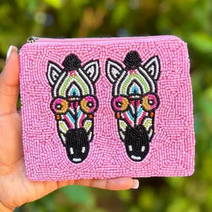 Zebra Beaded Pouch Purse