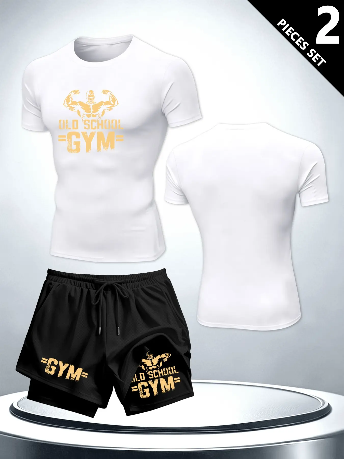Men's Fitness Sport Set, Comfortable Breathable Short Sleeve Tee + Dual Layer Running Shorts, Gym Letter Design, Ideal for Running, Weightlifting, Daily Wear, Sports Wear Set
