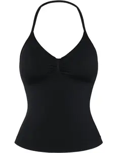 BBFIRA Longline Strappy Top Women's Halter Workout Tank Tops Backless Gym Longline with Adjustable Strap, Gym Sports Bra Camis Fitness Top