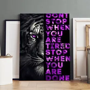 1 count wooden frame canvas, Animal print, purple black tiger inspirational slogan decoration poster, home wall decor, exquisite gifts