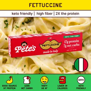 Fettuccine – Protein-Packed, Less Carbs, Made in Italy | Pete’s Protein Pasta