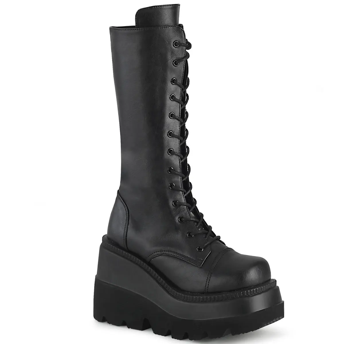 Demonia Shaker-72 Women's Platform Heel Mid-Calf Lace-Up Boots
