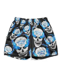 WWE Stone Cold Steve Austin Skull Blue Flame All Over Mesh Shorts Unisex Loose Gym Sport Streetwear Casual Breathable Retro Wrestling