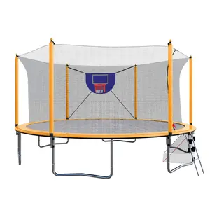 14/16FT Trampoline with Basketball Hoop pump and Ladder(Inner Safety Enclosure) with soccer goal orange(Two packages were sent out)