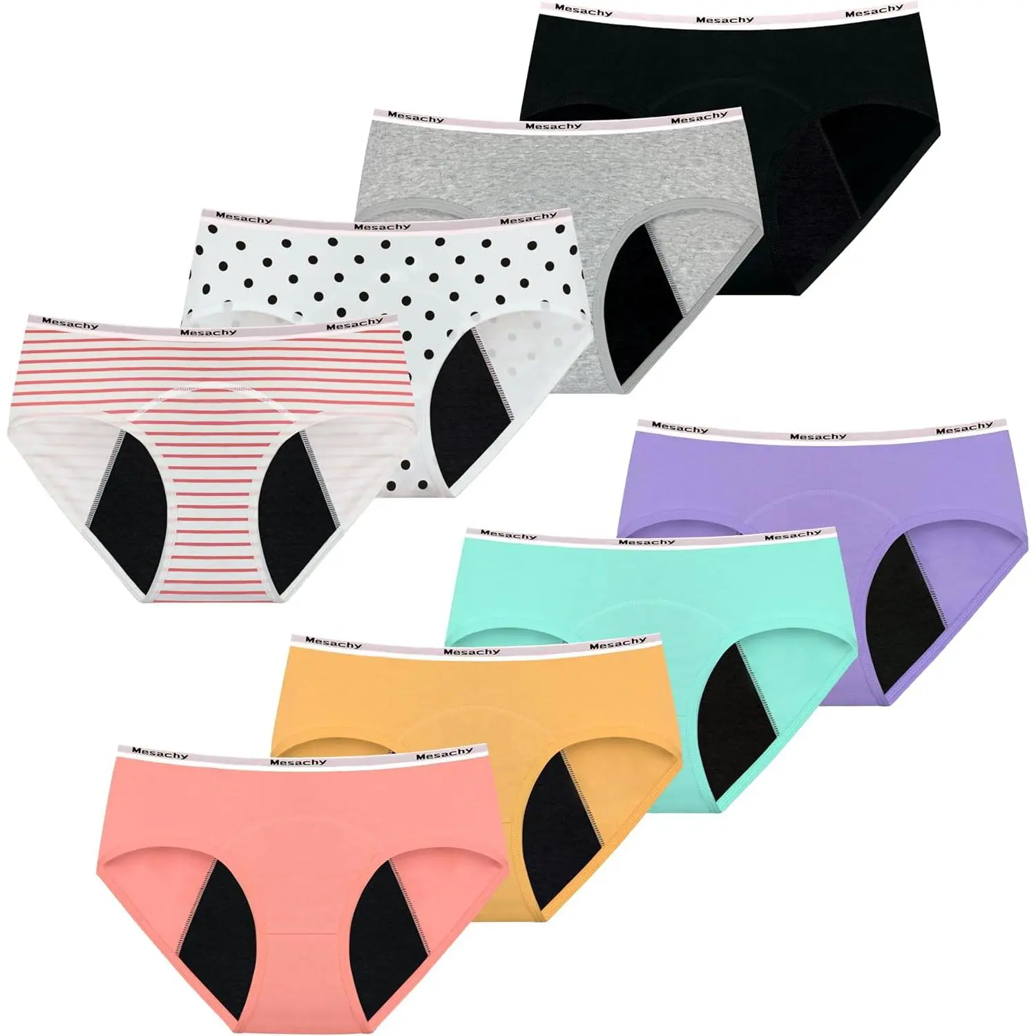 Teen Girls' Colorful Cotton Period Panties, Leakproof Protective Essential Underwear, Breathable Multipack for Juniors, Junior, Girly, Kids Clothing Girls, Slip Shorts, Elastane, 100% Cotton Crotch Period Panties, Garment Underwear, Multicolor Panty, Yout