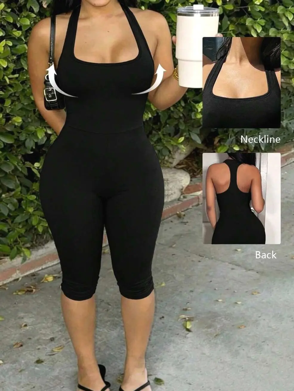 Women's Grey Workout Jumpsuit, U-Neck Sleeveless Yoga Bodysuit, Stretchy Fitness Romper for Gym and Streetwear