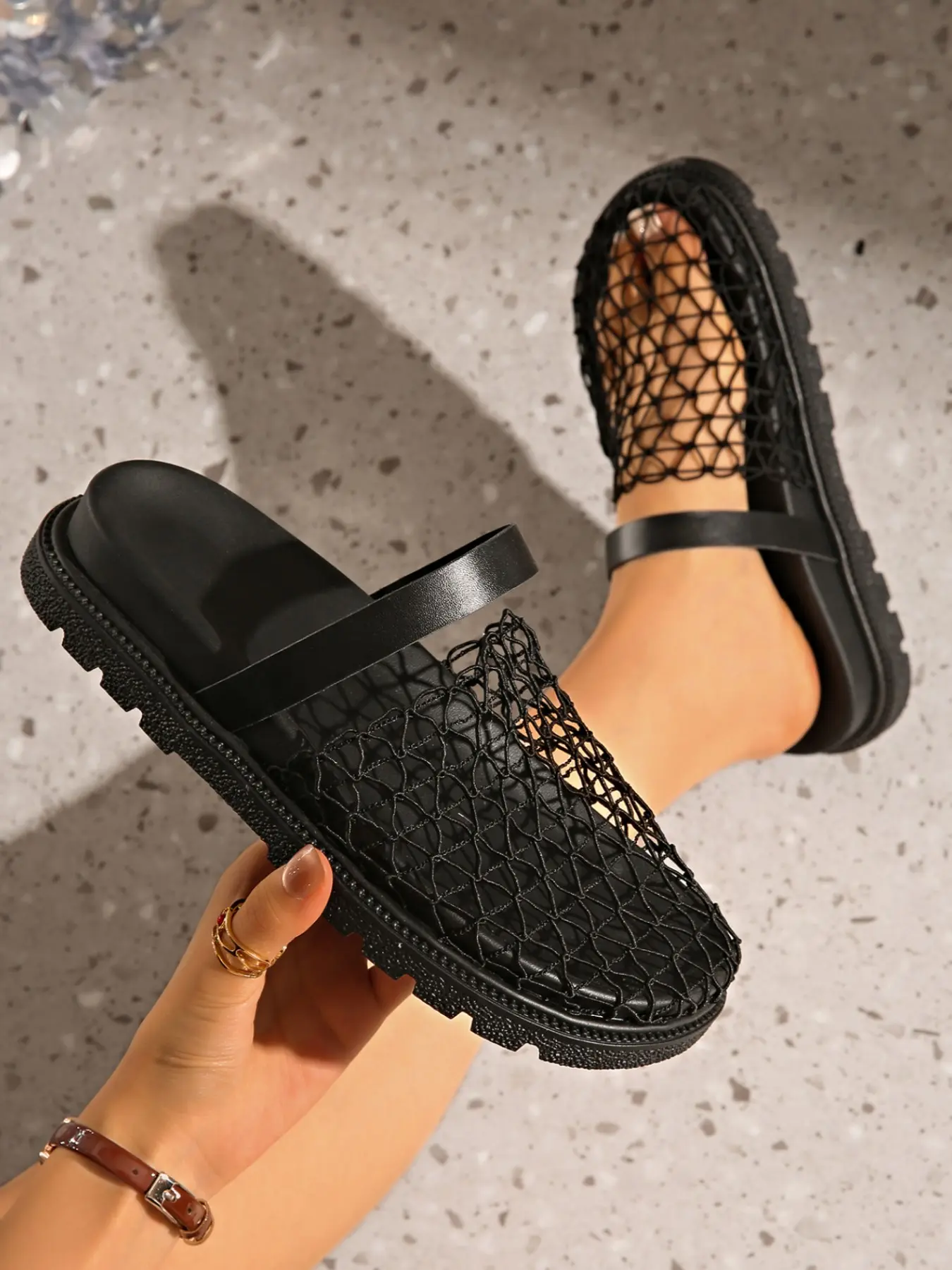 Women's Fishnet Thick Sole Sandals, Sweet Cool Casual Street Style, Versatile Summer Footwear, Comfortable & Stylish Design