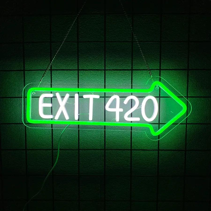 Exit 420 Neon Sign For Business Way Out Led Closed Sign Light Decorative Lighting, Green Letter Neon Signs For Building Hotel Restaurant Bar Supermarket Mall Museum Coffee Sign For Pizza Store Atm Party Supplies