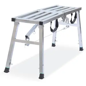 Work Platform Adjustable Height Steel Portable Scaffolding Platform 380 LBS Load Capacity 38''X12 Folding Step Ladder Drywall Painting Stool (38inch)