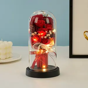 Rose Eternal Life Flower Starry Sky Glass Cover, Artificial Roses Bouquet, Living Room Decor Gift for Girlfriend, Birthday Gift, Valentine's Day, Mother's Day