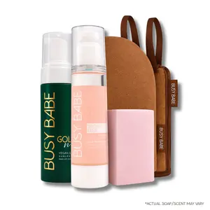 Golden Nights | Busy Babe Tan Head to Toe Glow Bundle | Self Tanner + Exfoliating Mitt + Hydrating Glow Set for Streak-Free Bronzed Skin