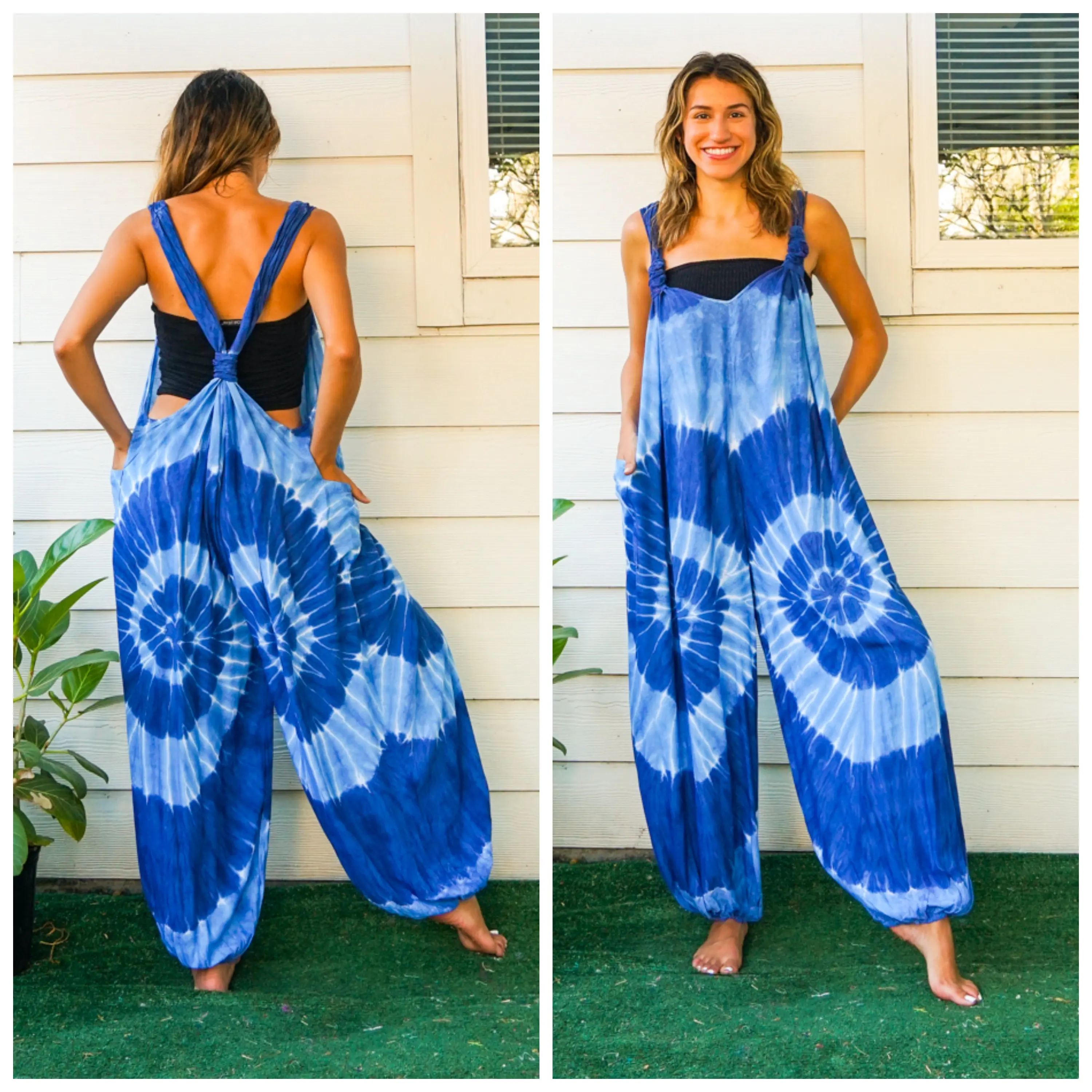 Shibori Tie Dye Hippie Dungarees Overalls Jumpsuits Rompers Pants