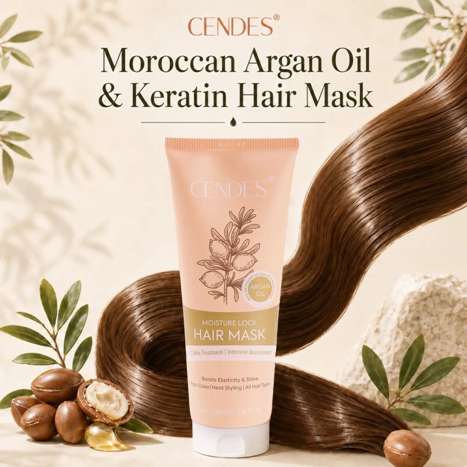 CENDES Keratin Hair Mask for Dry Damaged Hair, Deep Repair Treatment | Hydrating Deep Conditioner Repairs & Strengthens Weak Hair, Smooths Frizz and Restores Softness, Strengthening Formula for Frizzy, Weak Hair, All Hair Types,8oz