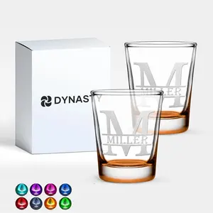Cup Dynasty Customized Shot Glass Split Initial and Name 2oz Etched with Personalized Text (Orange, Set of 2) glassware