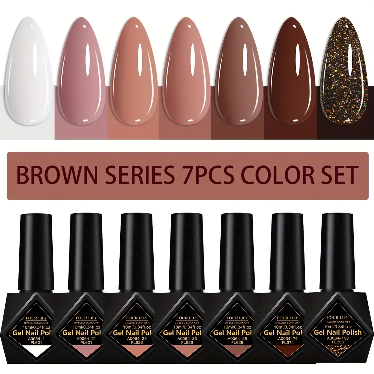 Coffee Brown Gel Nail Polish Set, 7Counts/Set, Chocolate Autumn Winter Nail Art Gel Varnish, Soak Off UV LED Gel for Nails and Toes, Longlasting Gel, Semipermanent Nail Polish Gel for Home and Salon Manicure, Decorative Nails, Nail Tech Supplies
