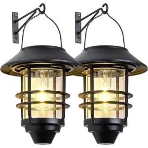 Solar Lantern Outdoor Lights,   Lantern Lights with Wall Mount Kit for Garden Porch Fence 2 Pack