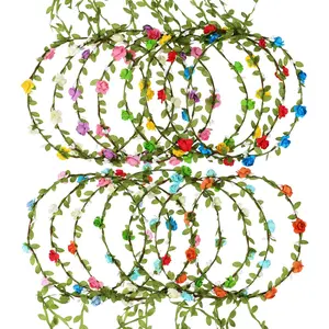 15 Pieces Assorted Colored Flower Crown Wreath Headband Garland Multicolor Headbands Floral Headpiece for Wedding Festival Vacation Fairy Party Photography Props