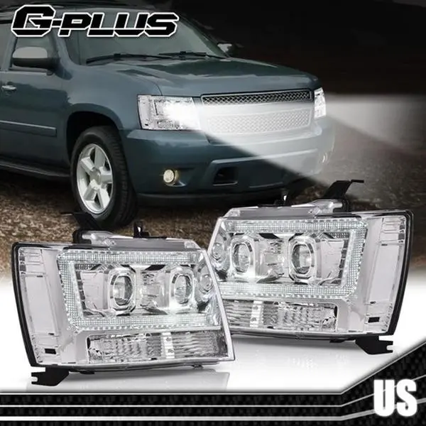 G-PLUS Headlights for 2007-2014 Chevy Tahoe Suburban Chrome LED Projector Headlights HeadLamps