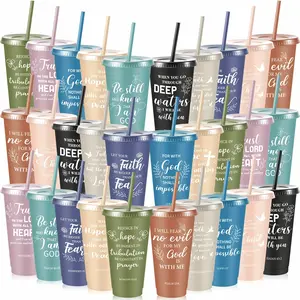 30pcs Christian Gifts Cups Bulk for Women Bible Verse Christian Tumblers with Lids And Straw 24oz Religious Church Gifts for Volunteer Summer Party Supplies