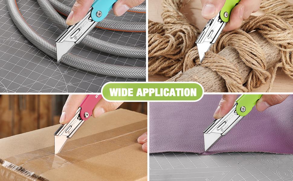 #Summervibes WORKPRO 3-Pack Folding Utility Knife Set, Quick Change Blade Box Cutter, Razor Knife with Belt Clip, 10 Extra SK5 Blades for Cartons, Cardboard and Boxes